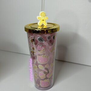 Hello Kitty Pink Christmas Gold‎ Gingerbread Dessert Tumbler 2024